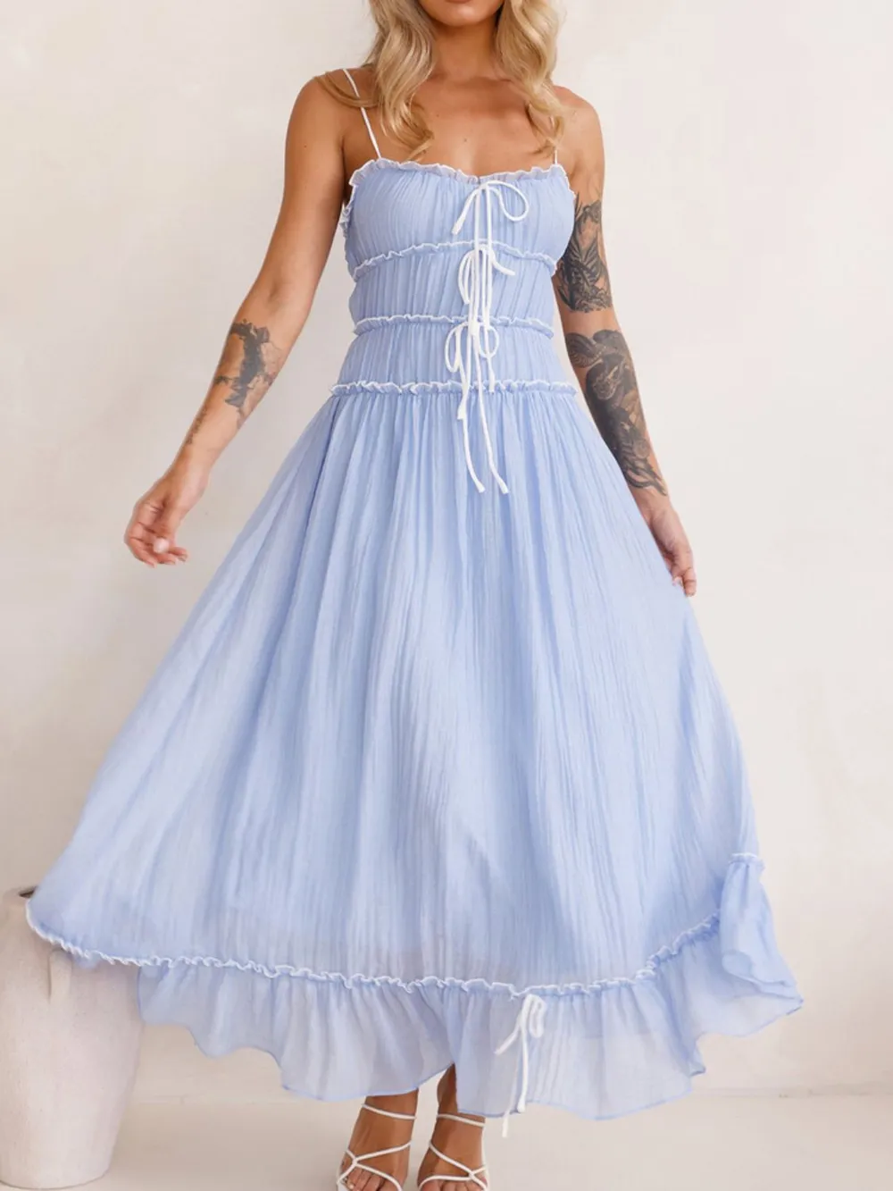 Frill Ruffled Hem Midi Cami Dress, image 6