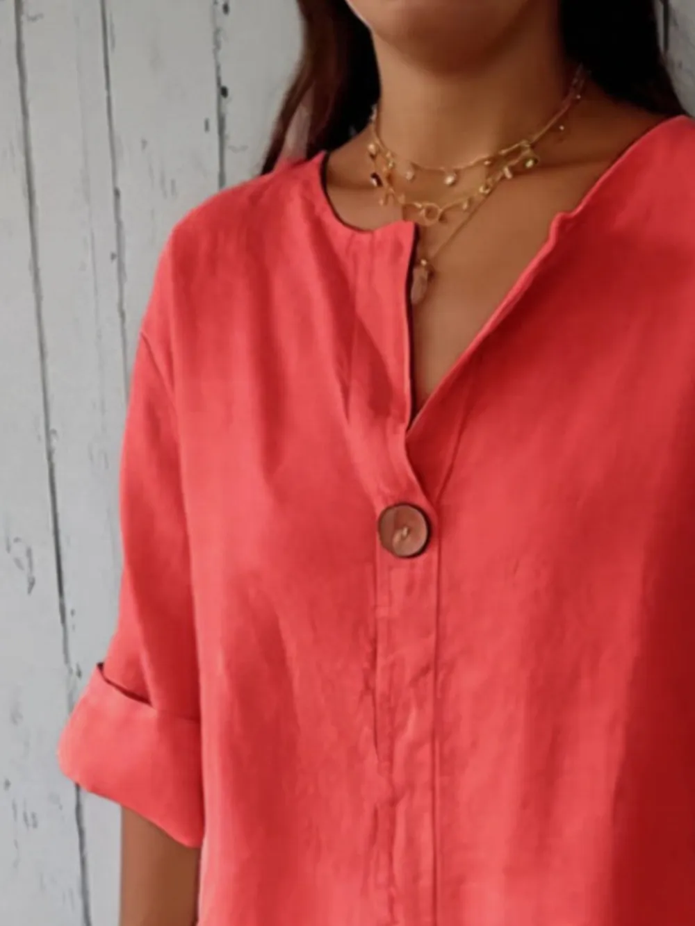 Full Size Linen Blend Notched Blouse Plus Size, image 5