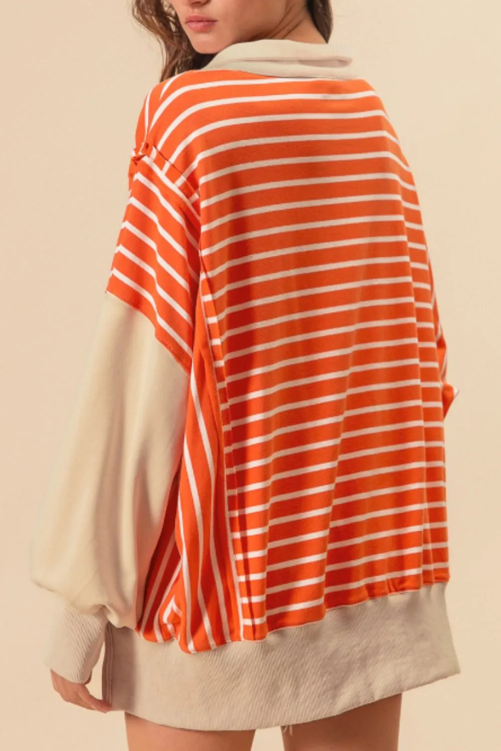 Striped Johnny Collar Long Sleeve Sweatshirt, image 8