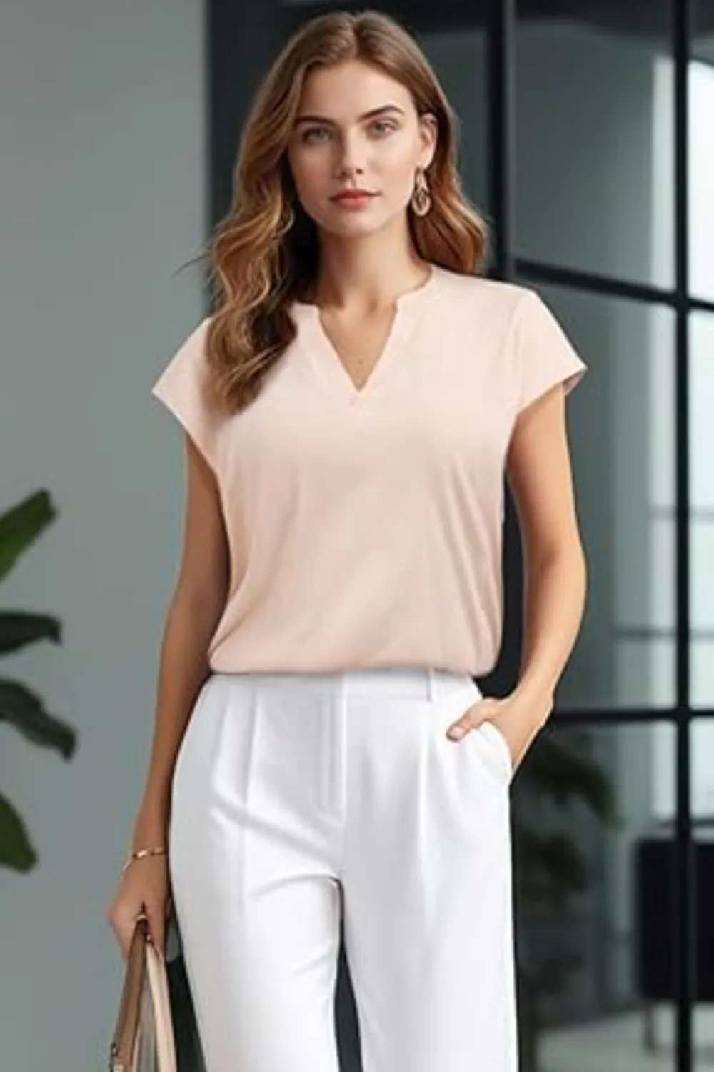 Casual Notched Short Sleeve Summer Blouse, image 4