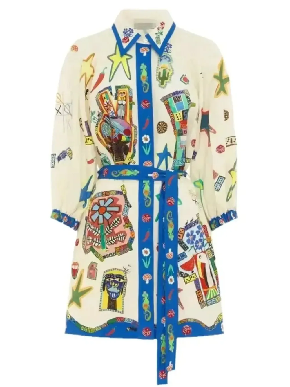Printed Tie Waist Mini Shirt Dress, image 3