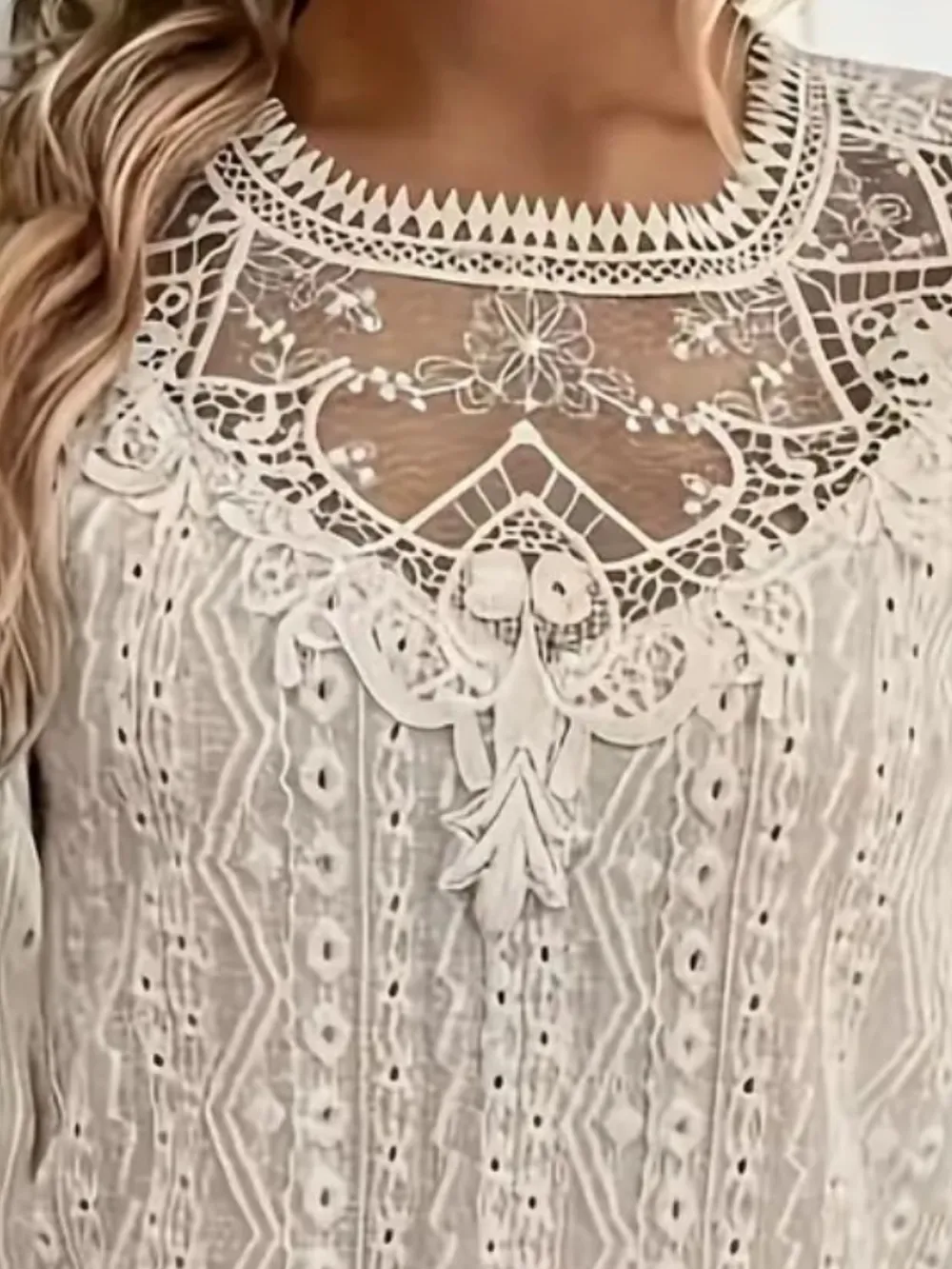 Lace Eyelet Long Sleeve Top, image 9