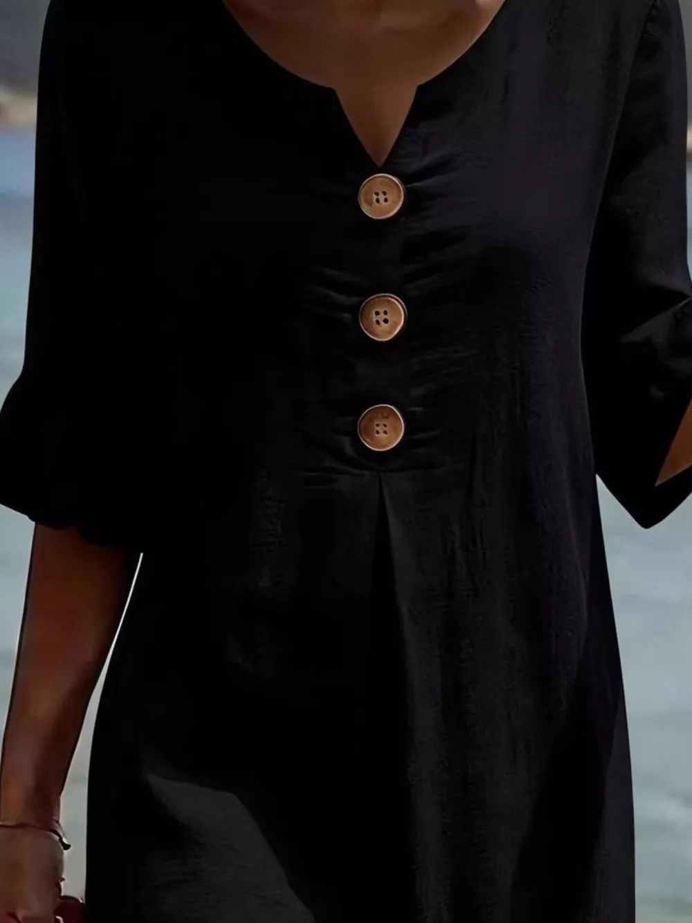 Full Size Decorative Button Ruffle Half Sleeve Dress Plus Size, image 5