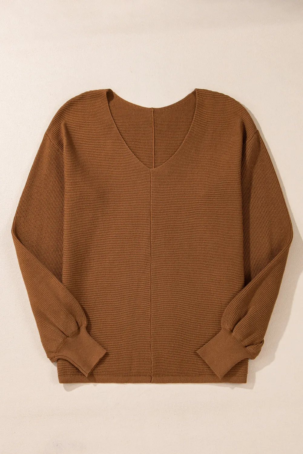 V-Neck Dropped Shoulder Long Sleeve Sweater, image 3