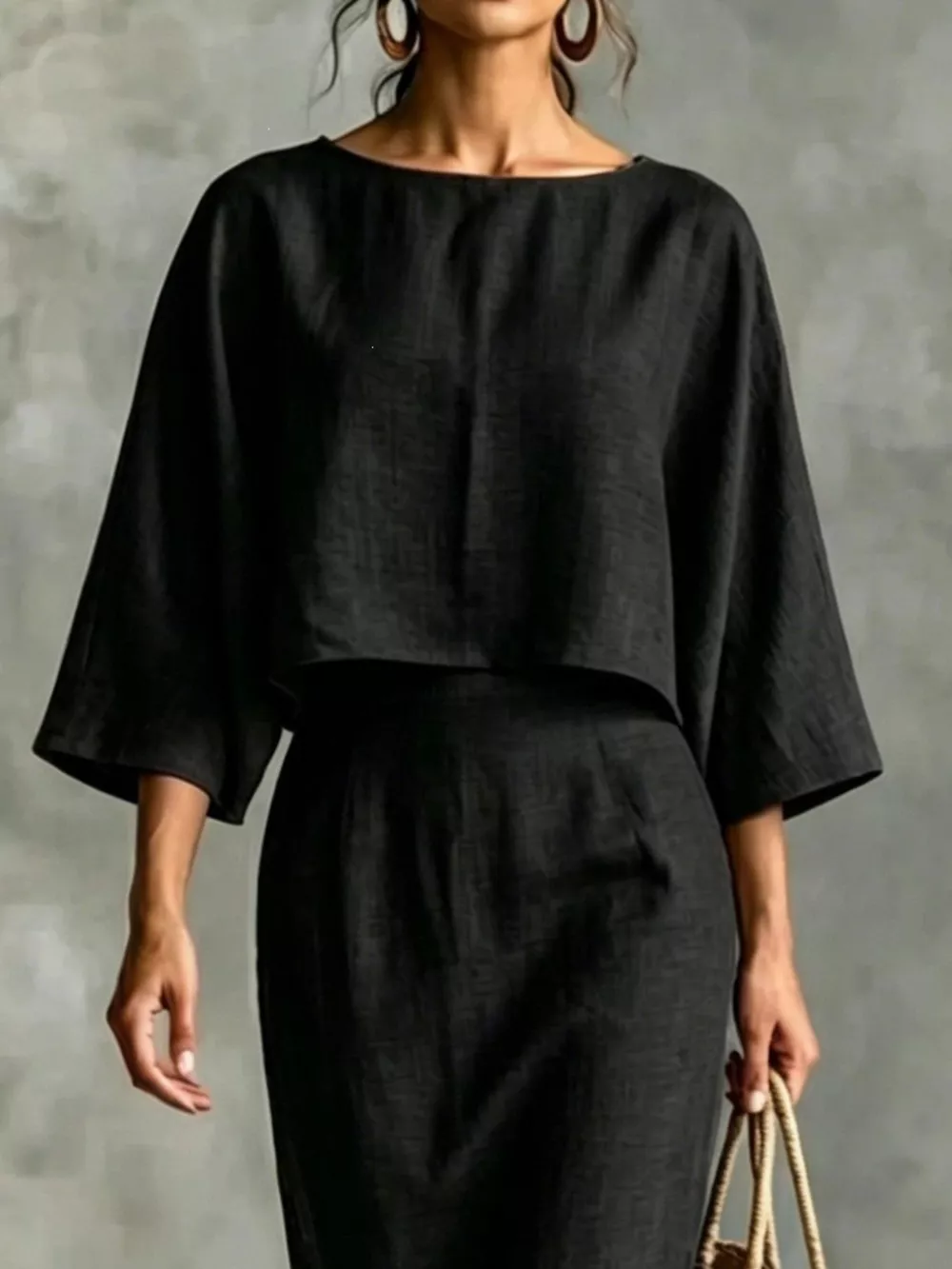 Full Size Solid Color Cropped Top and Midi Skirt Set Plus Size, image 3