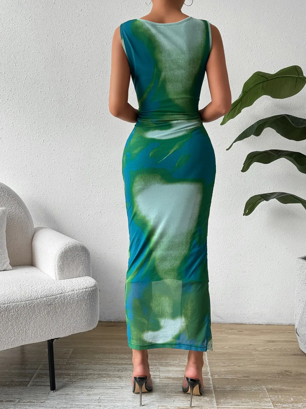 Slit Round Neck Midi Tank Dress, image 3