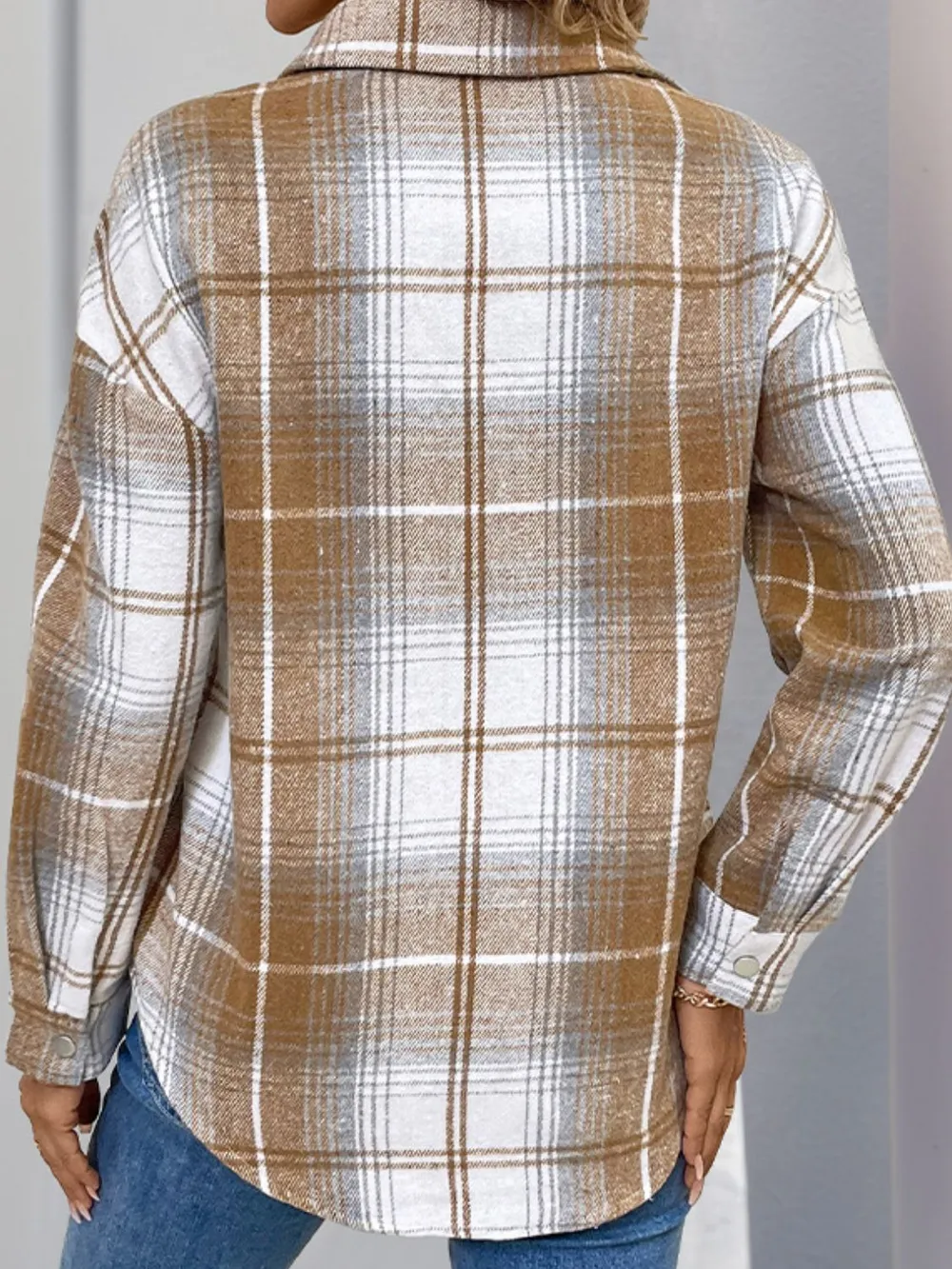 Plaid Collared Neck Half Zip Long Sleeve Top, image 2
