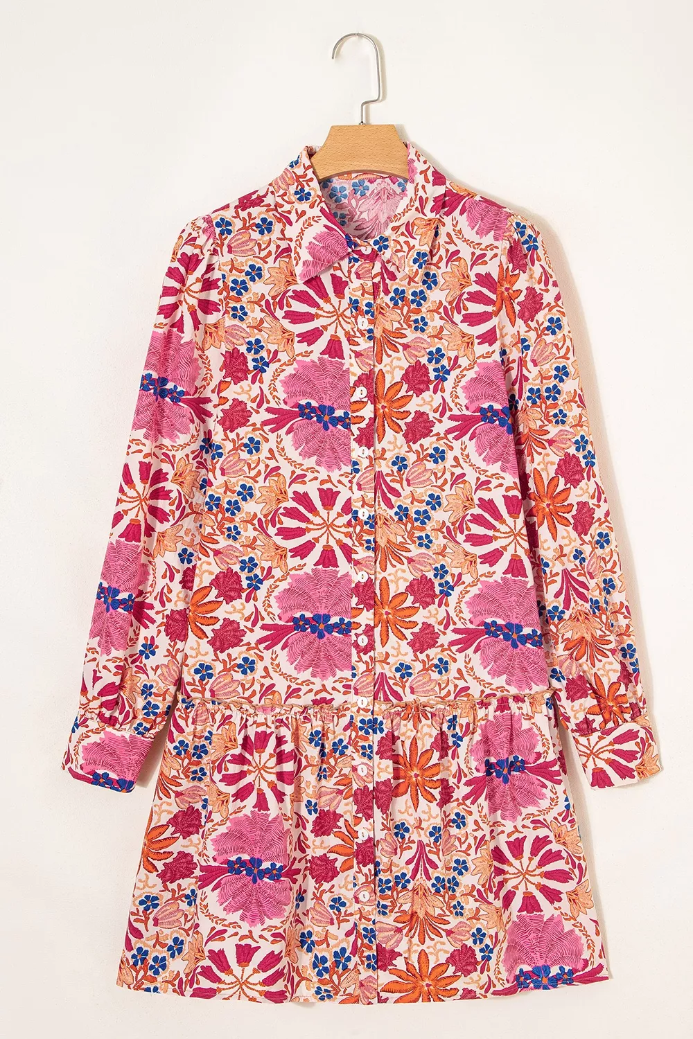Fall Flower Print Long Sleeve Mini Dress, image 8
