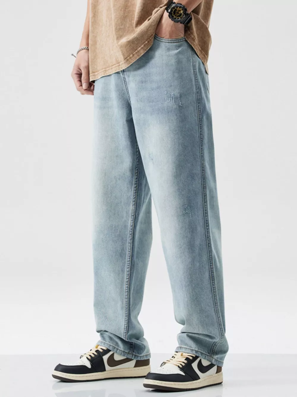 Men's Wash Wide Leg Jeans, image 4