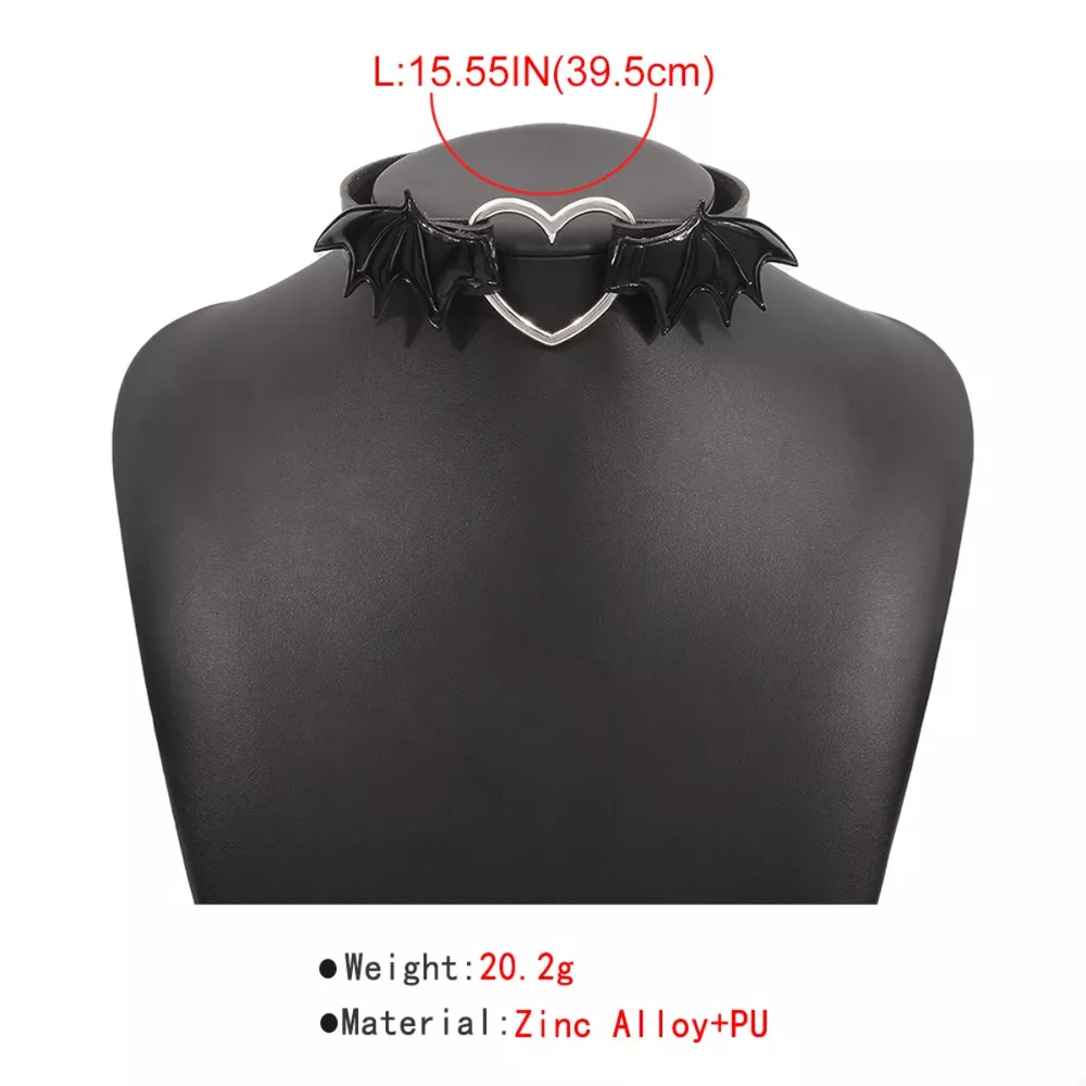 Gothic Bat Wing Heart Choker Necklace, image 4