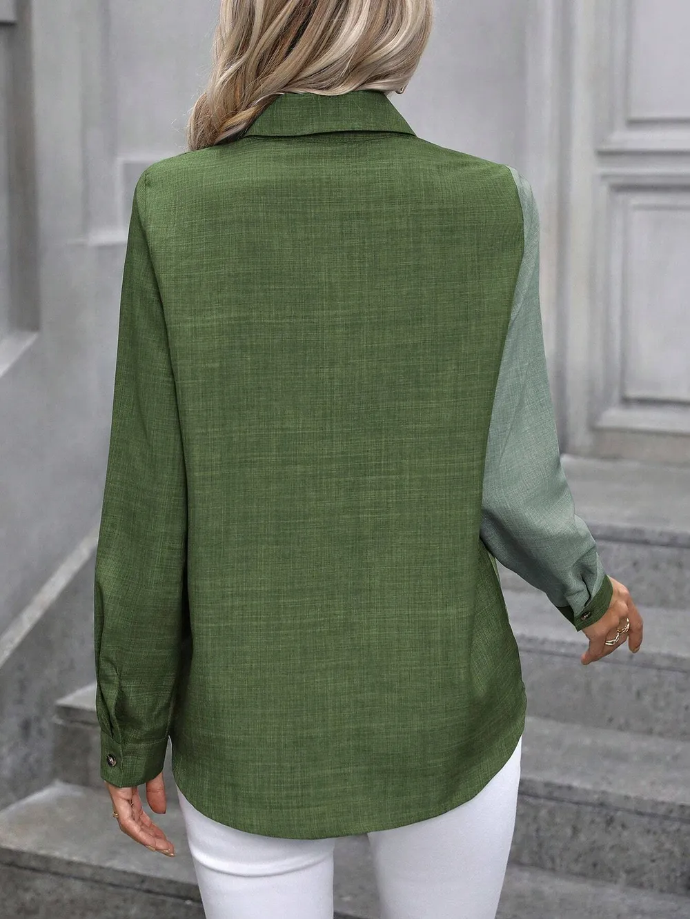 Contrast Collared Neck Long Sleeve Shirt, image 8