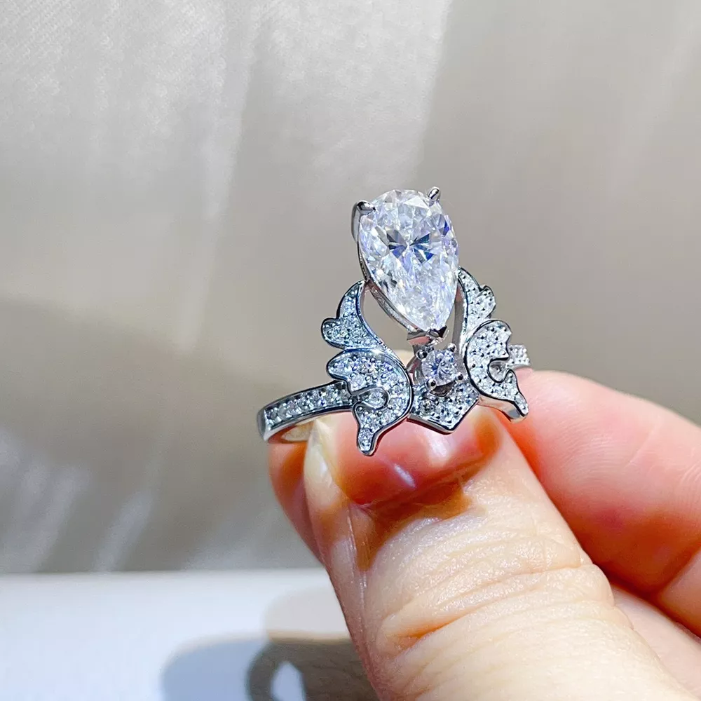 5 Carat 925 Sterling Silver Moissanite Teardrop Ring, image 3