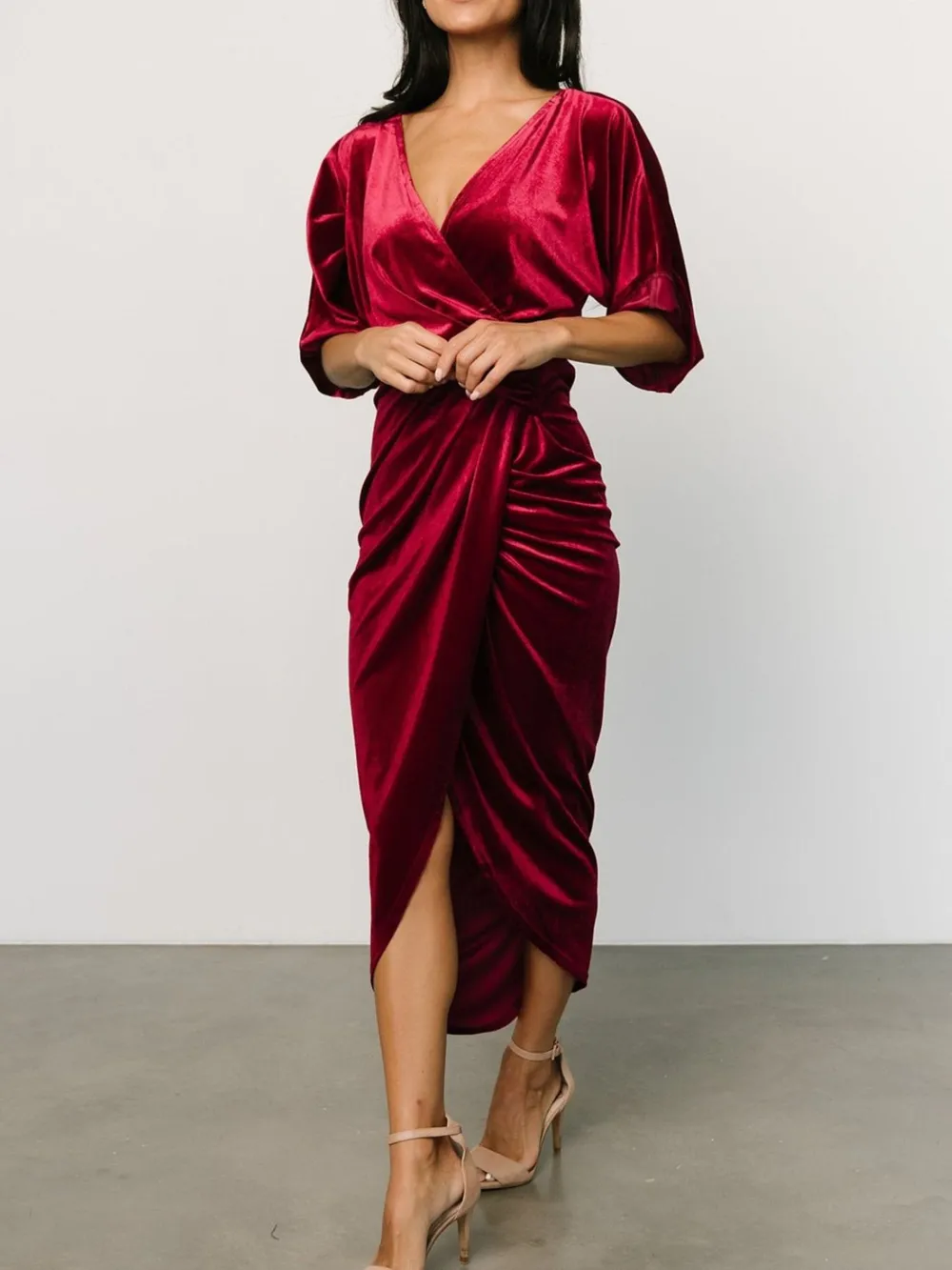 Ruched Surplice Half Sleeve Dress, image 2