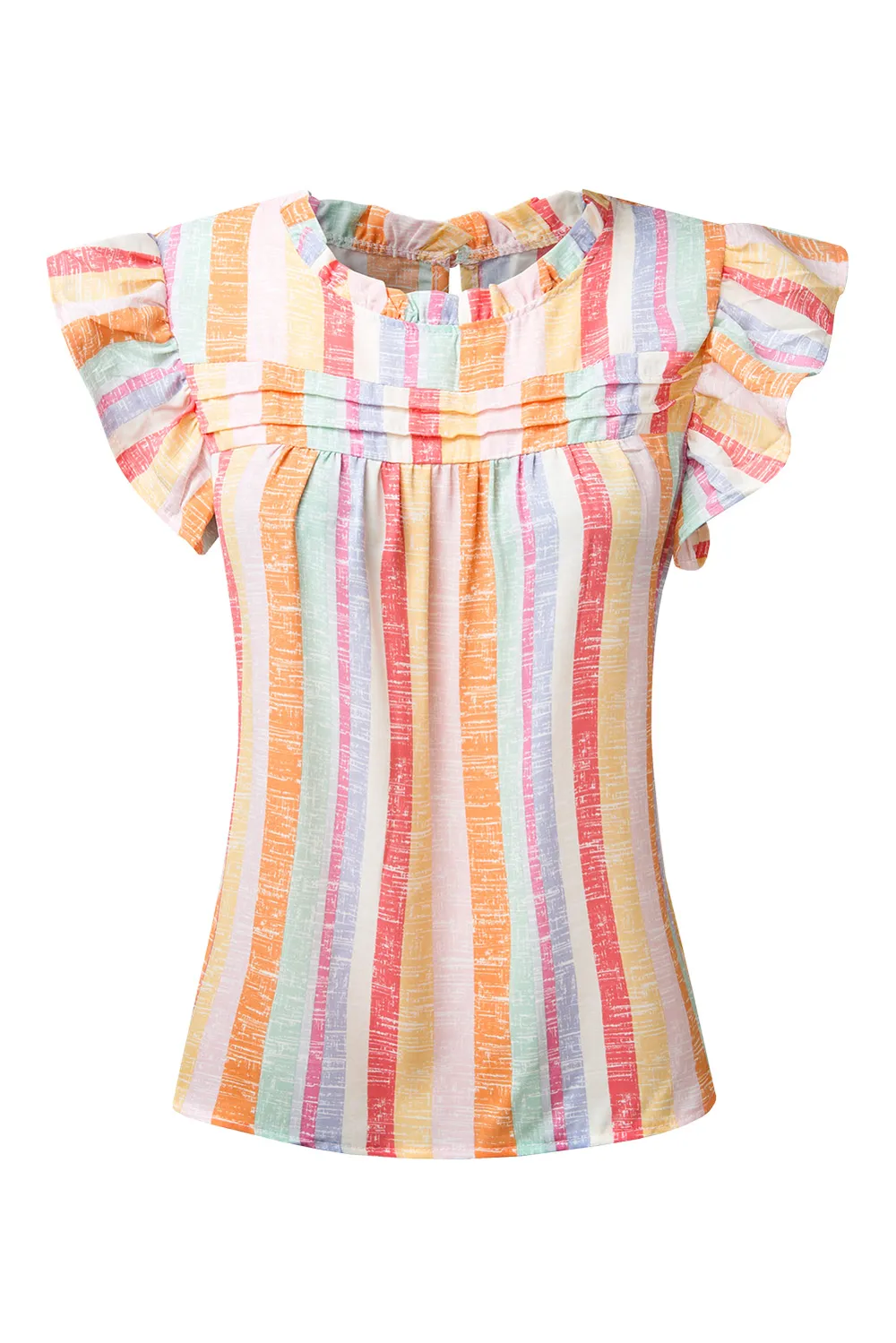 Ruffled Striped Round Neck Cap Sleeve Blouse, image 3