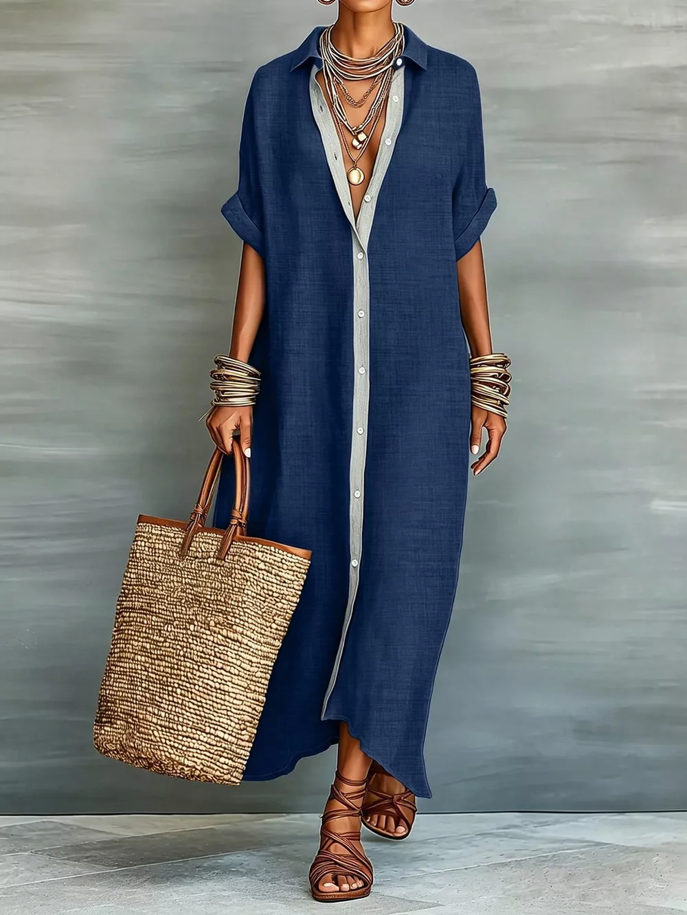 Casual Linen Shirt Dress with Button-Down Front, image 10