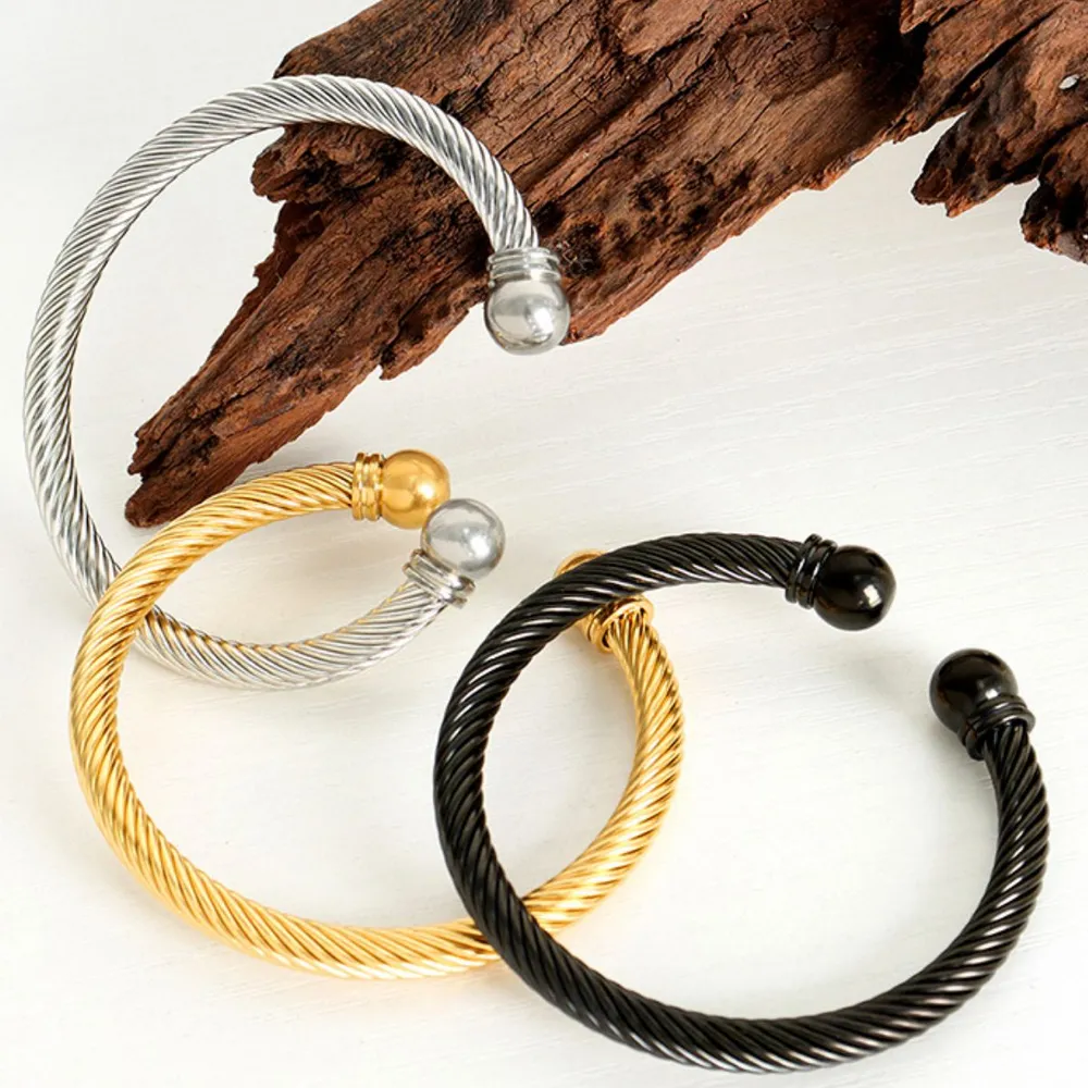 Stainless Steel Twisted Cable Cuff Bracelet, image 2