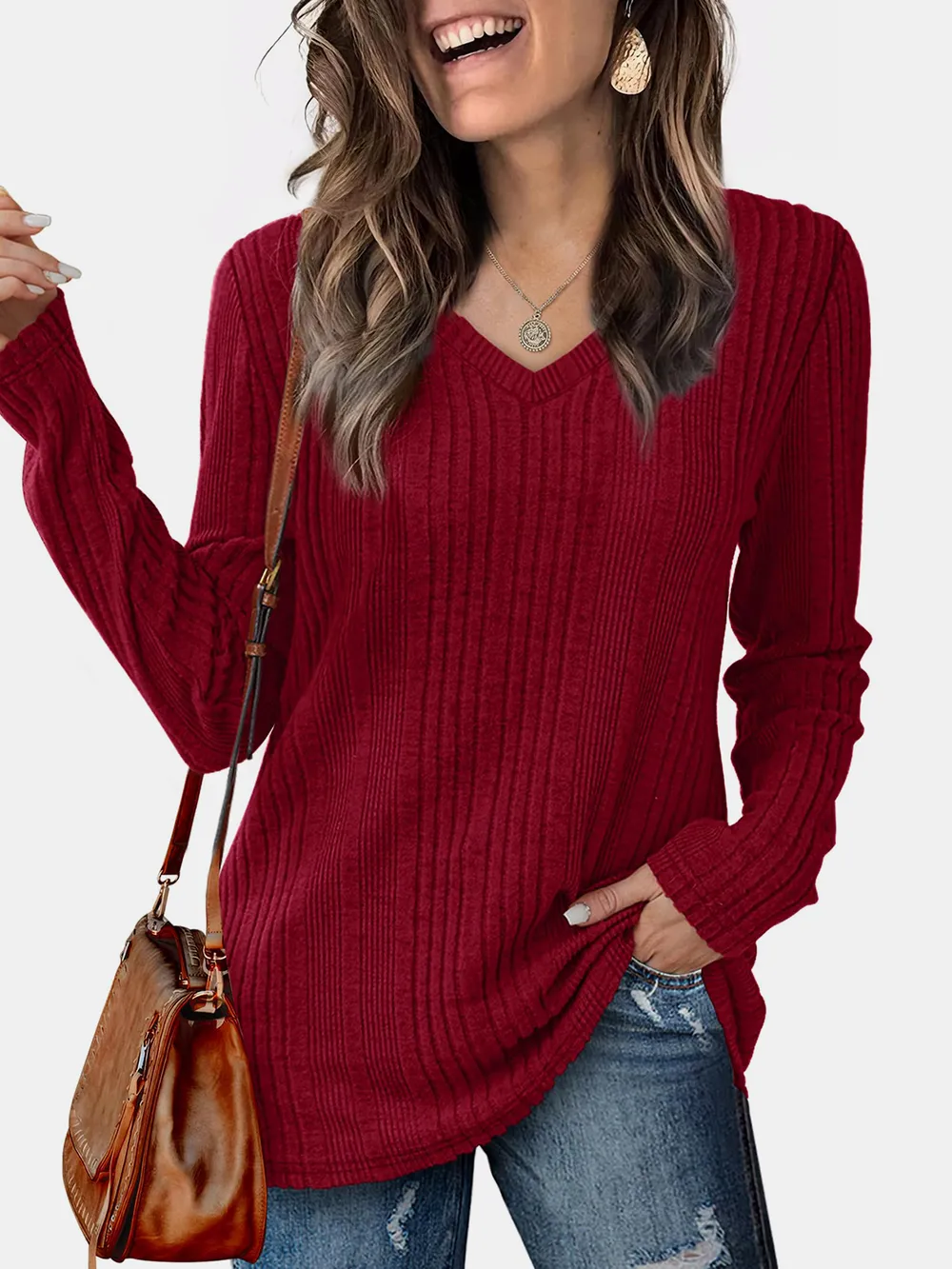V-Neck Long Sleeve T-Shirt, image 2