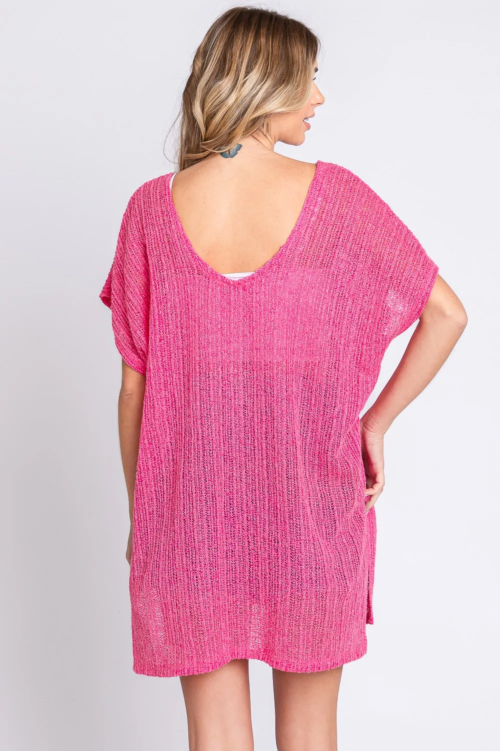 Short Sleeve Side Slit Knit Cover Up Dress, image 2