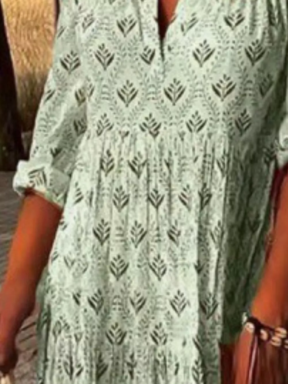 Full Size Printed Notched Tiered Maxi Dress Plus Size, image 6