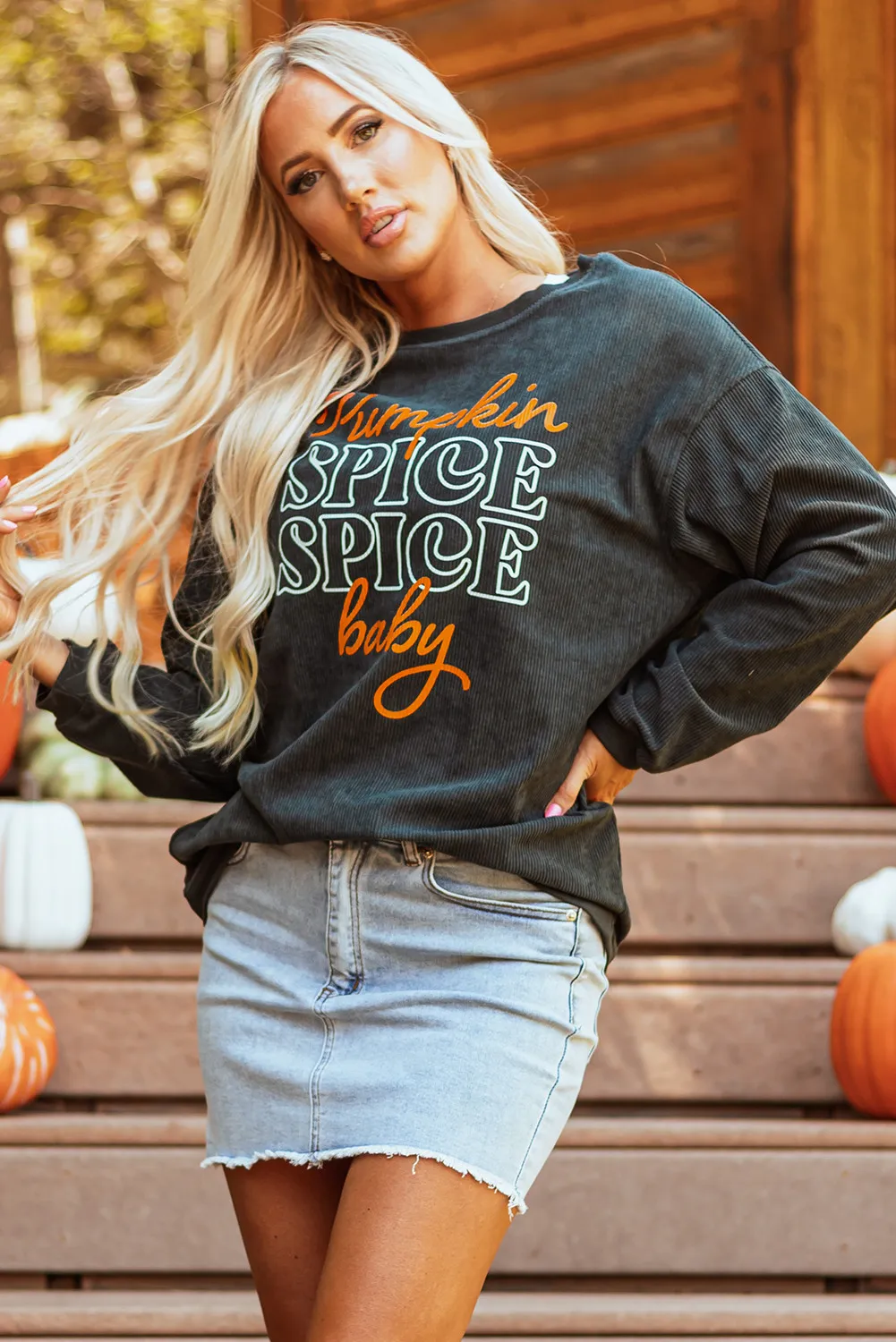 Letter Graphic Round Neck Long Sleeve Sweatshirt, image 2