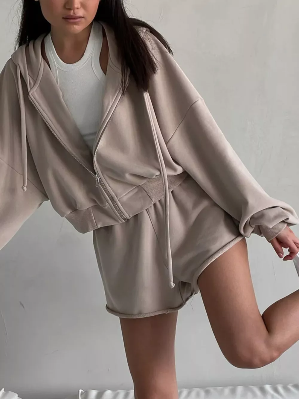 Zip Up Long Sleeve Outerwear and Shorts Set, image 31