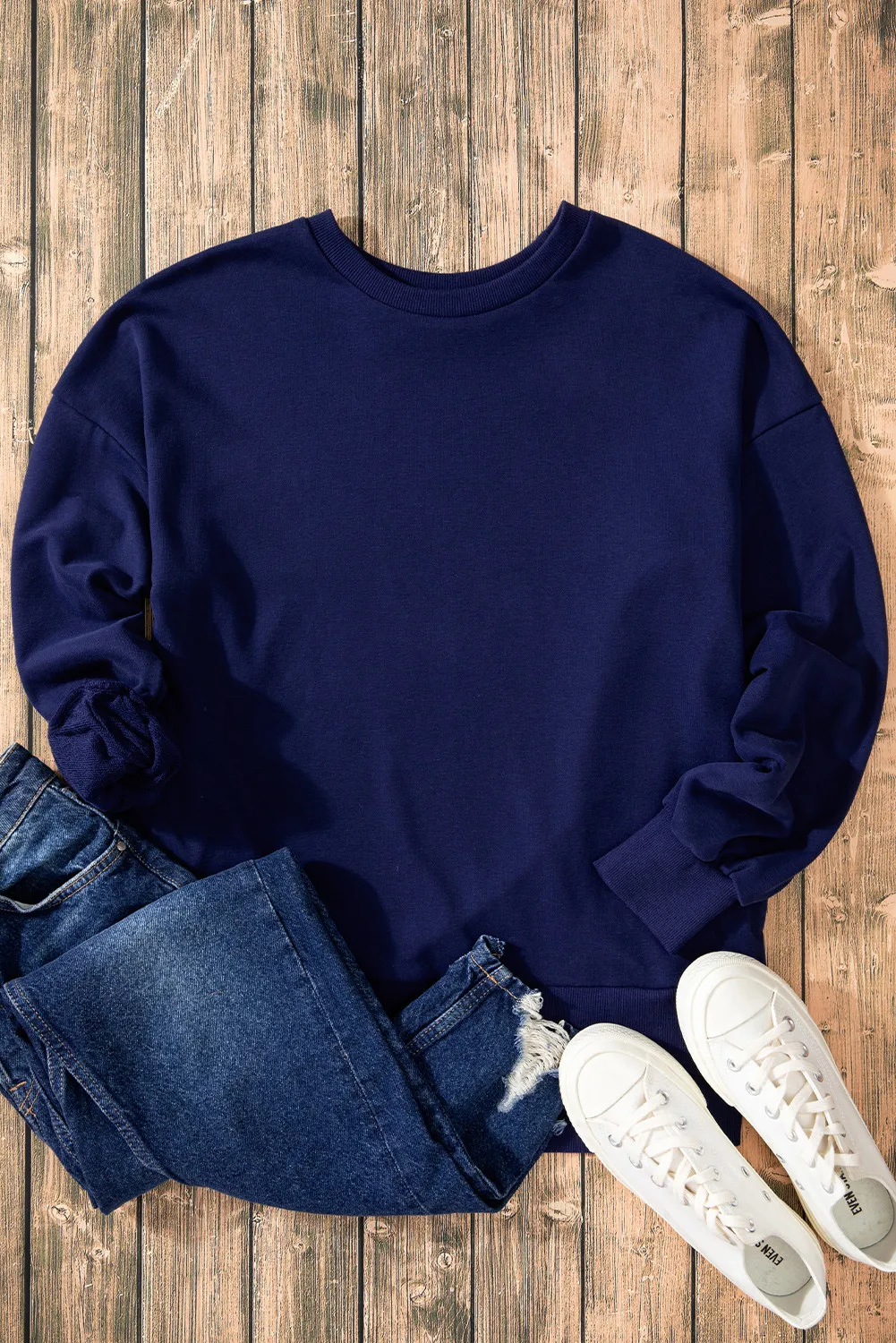 High-Low Round Neck Long Sleeve Sweatshirt, image 6