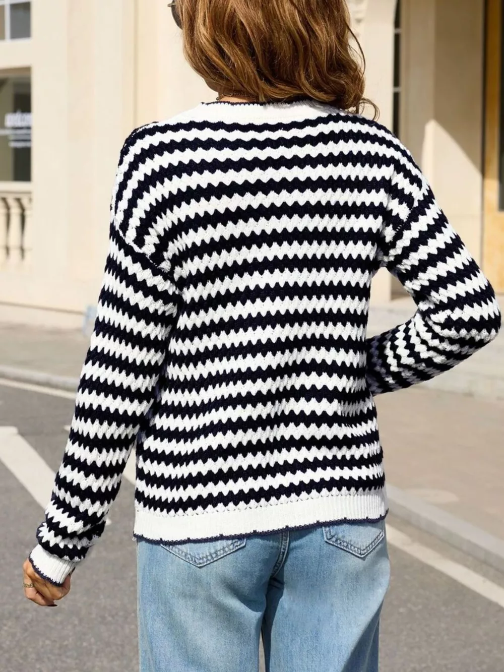 Striped Zigzag Knit Round Neck Sweater, image 12