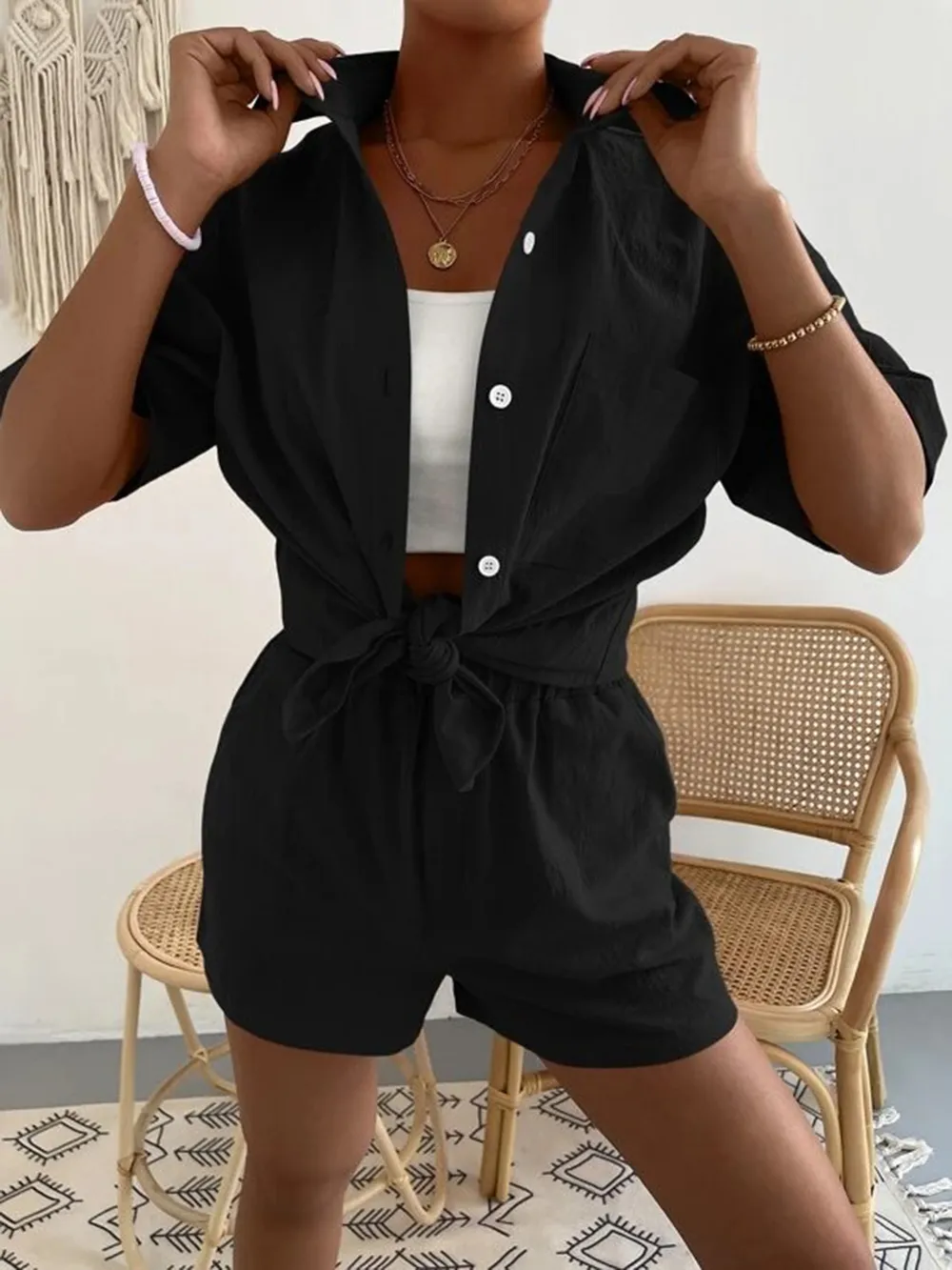 Button Up Short Sleeve Shirt and Shorts Set, image 4