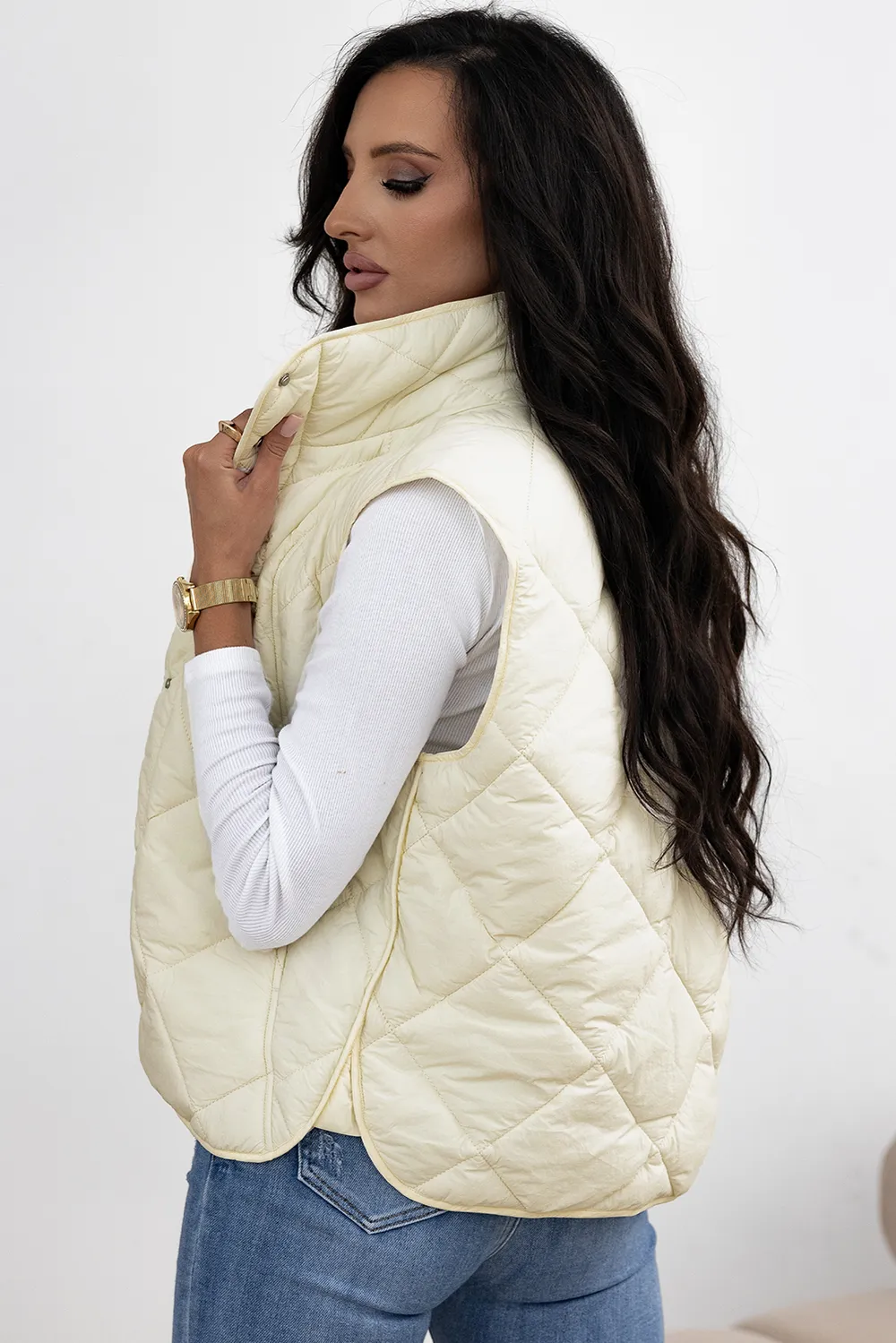 Snap Down Texture Vest Coat with Pockets, image 4