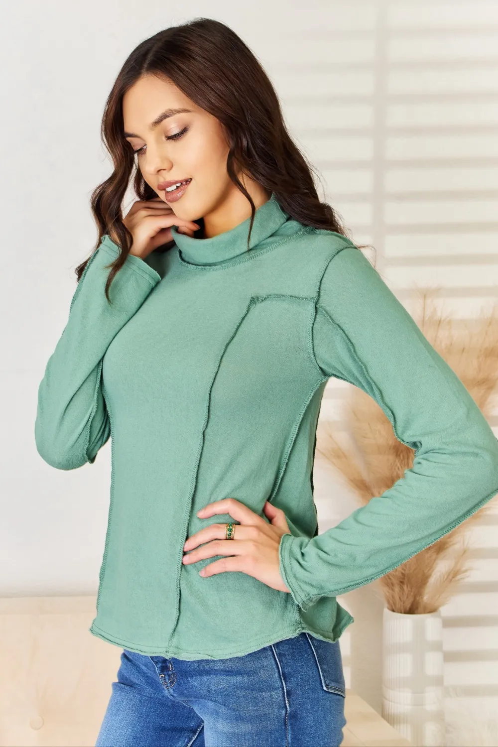 Exposed Seam Long Sleeve Knit Top, image 3