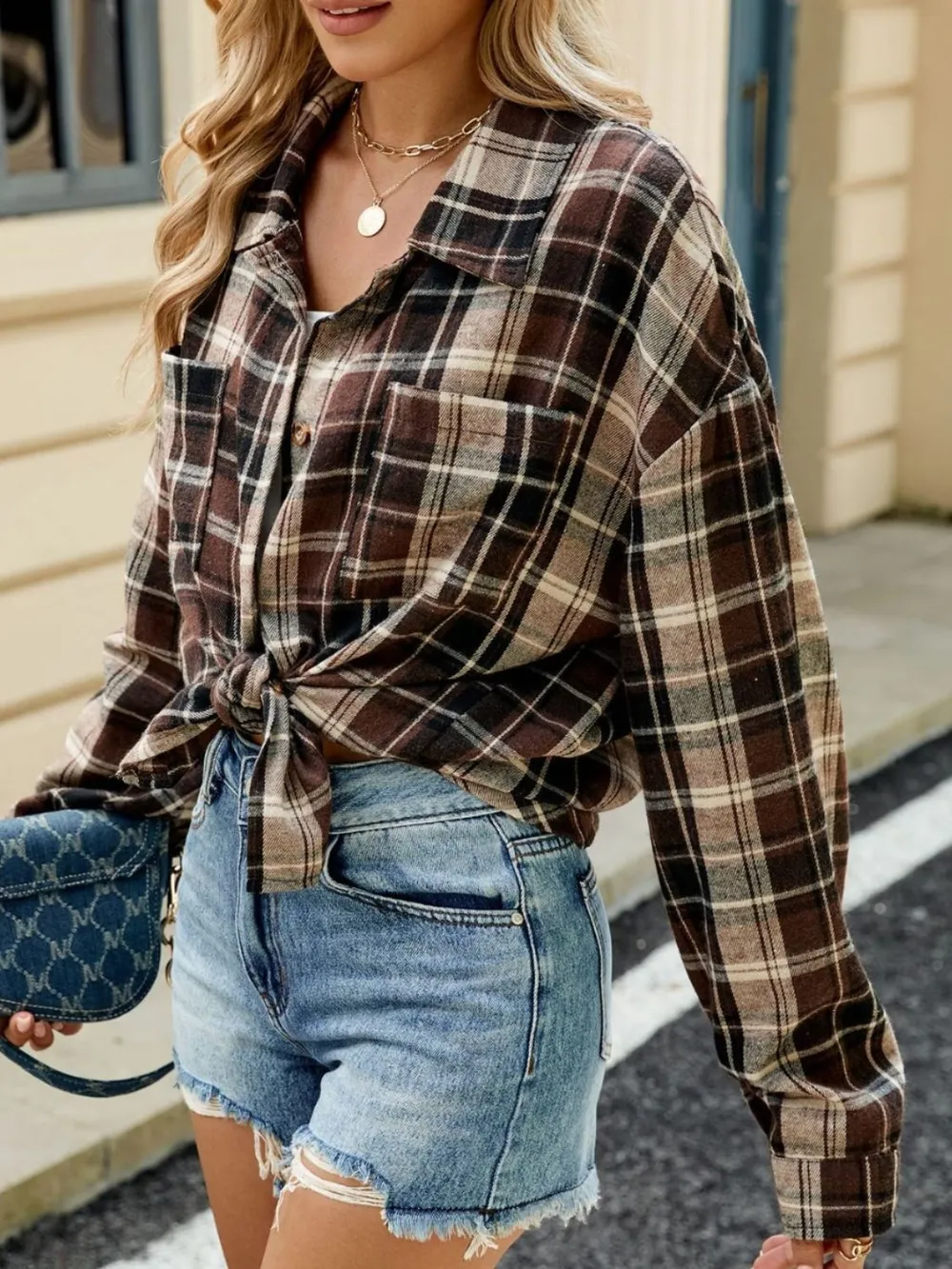 Plaid Collared Neck Long Sleeve Shirt, image 7