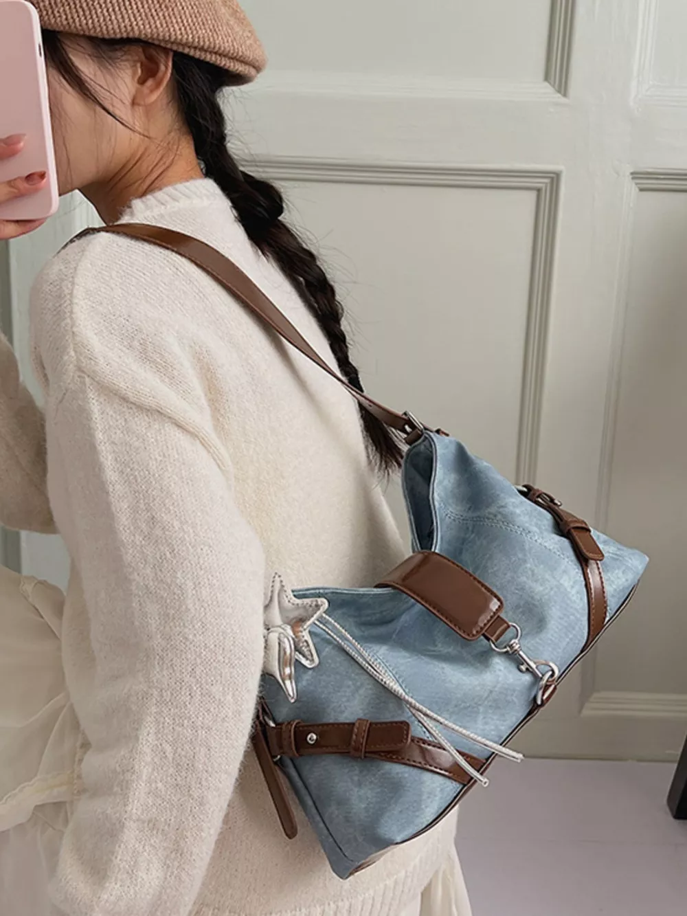 Vintage Wash Crossbody Bag with Leather Accents, image 7