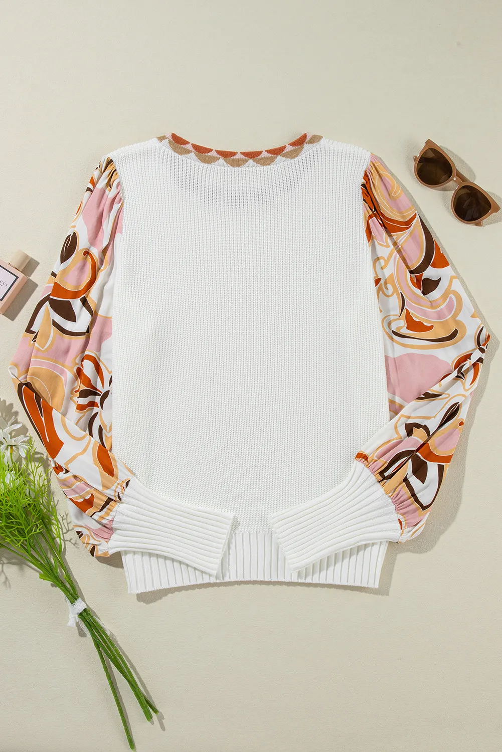 Round Neck Lantern Sleeve Knit Top, image 3