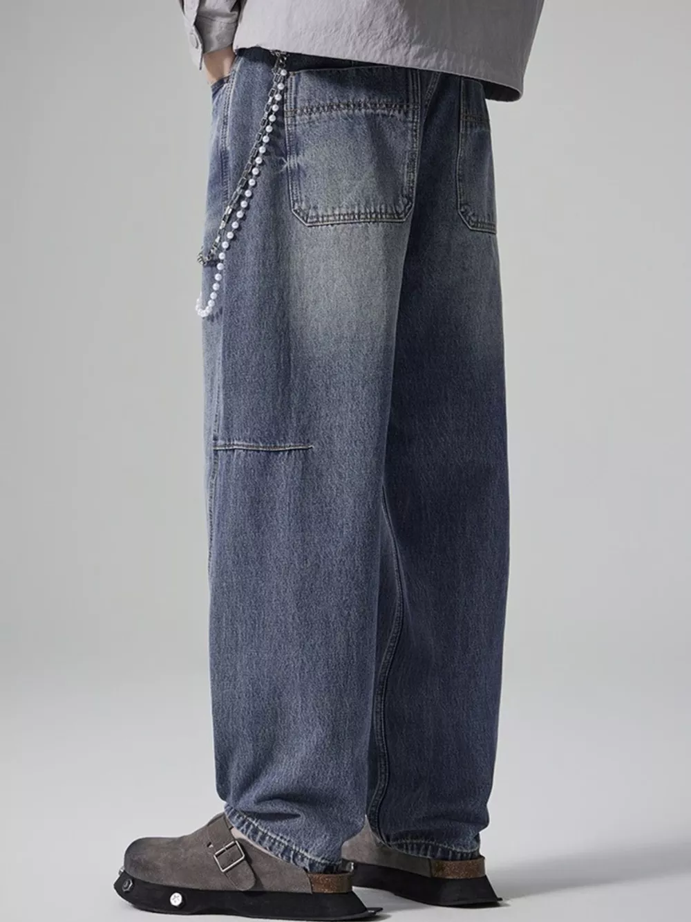 Men's Washed Relaxed Wide-Leg Jeans, image 3
