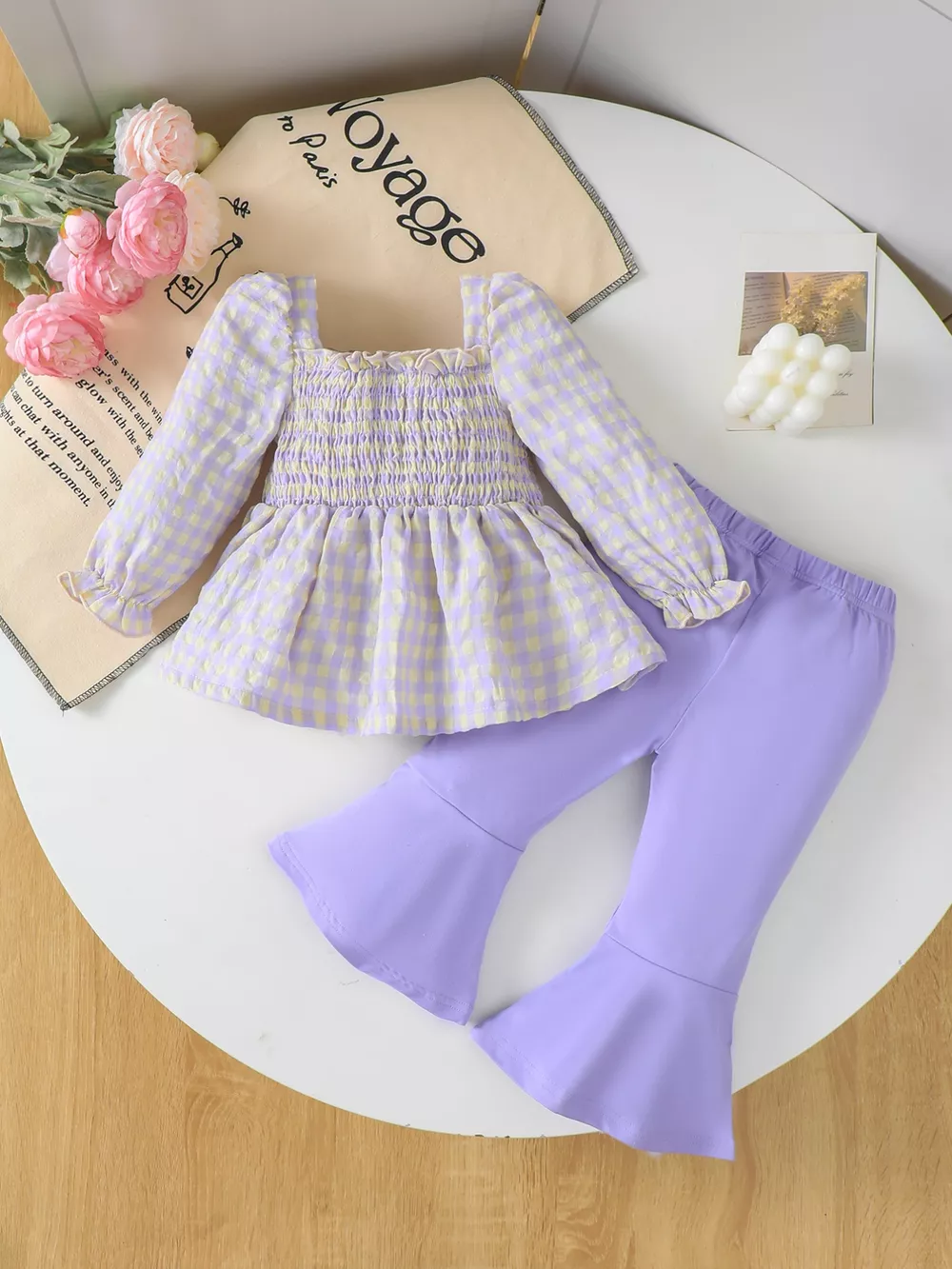 Children's Gingham Smocked Top and Bow Pants Set, image 3