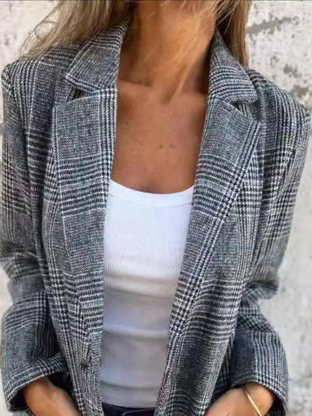 Full Size Plaid Single-Breasted Long Sleeve Blazer Plus Size, image 3