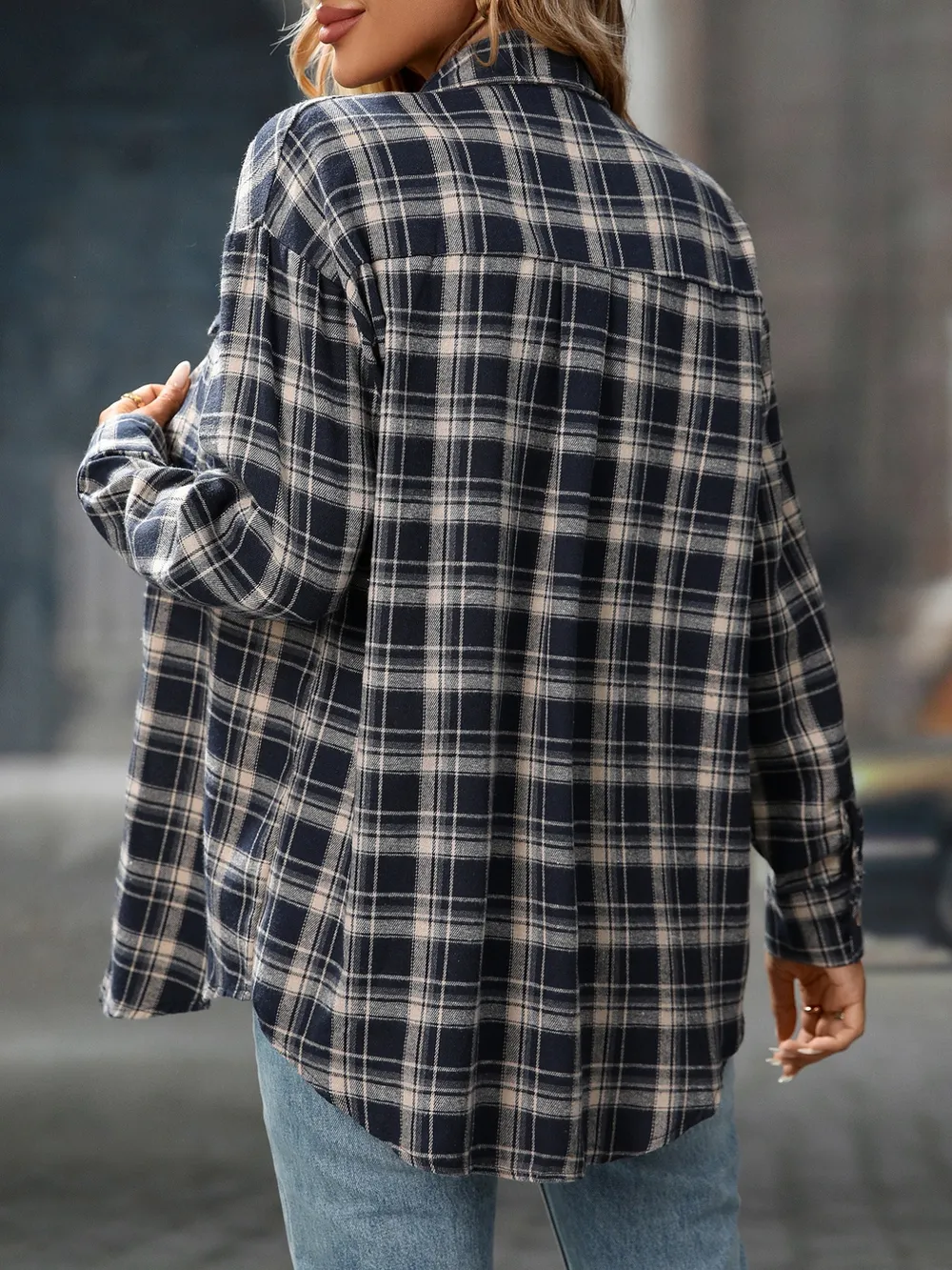 Plaid Button-Down Oversized Shirt, image 4