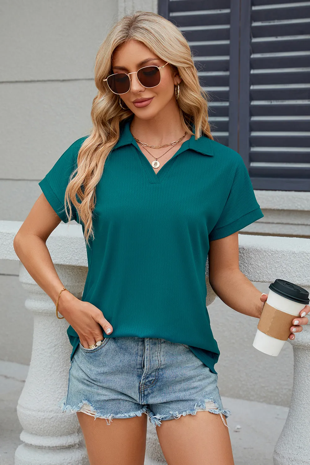 Johnny Collar Short Sleeve Blouse, image 9