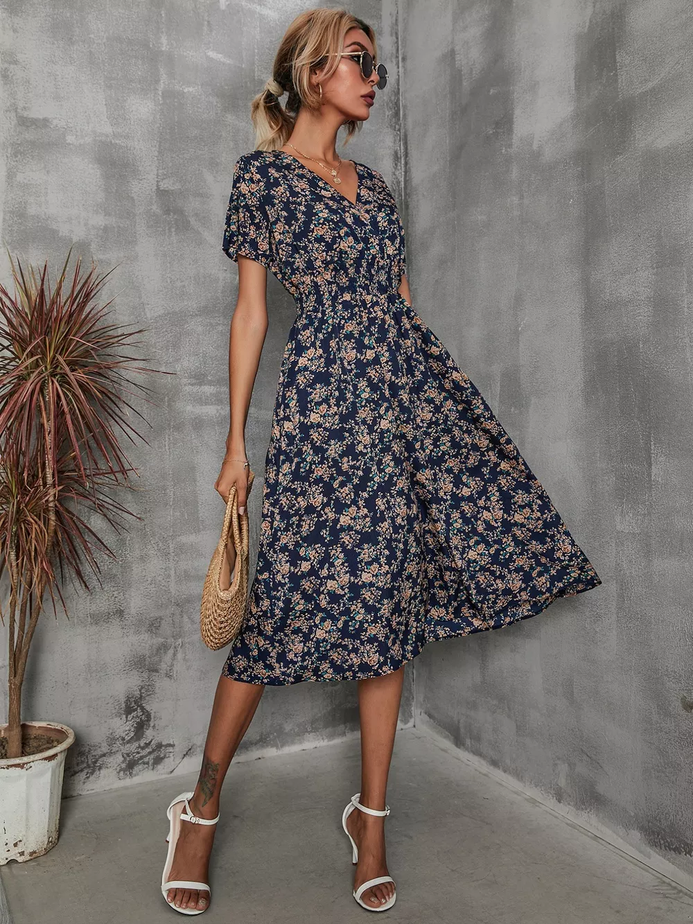 Printed Short Sleeve Midi Dress, image 17