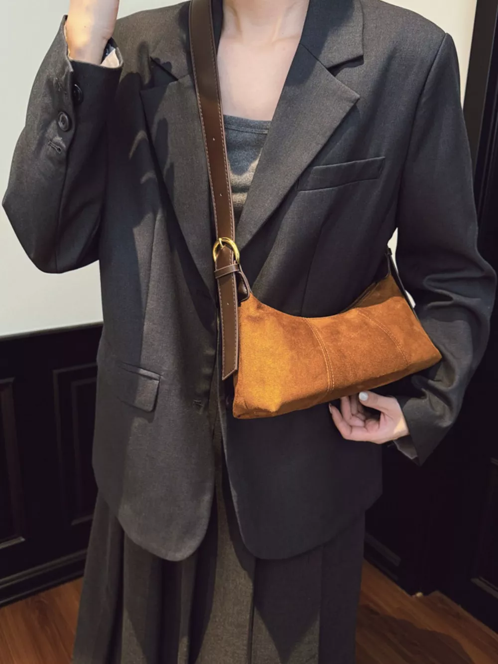 Vintage Suede Hobo Shoulder Bag, image 4