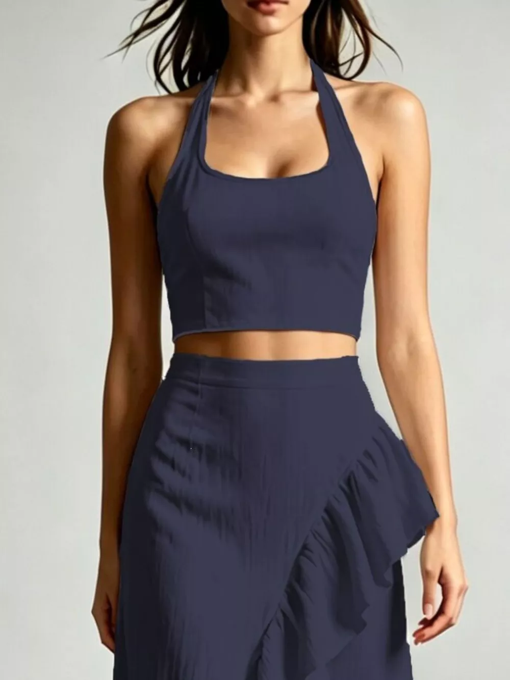 Halter Neck Crop Top and High-Low Maxi Skirt Two-Piece Set, image 5