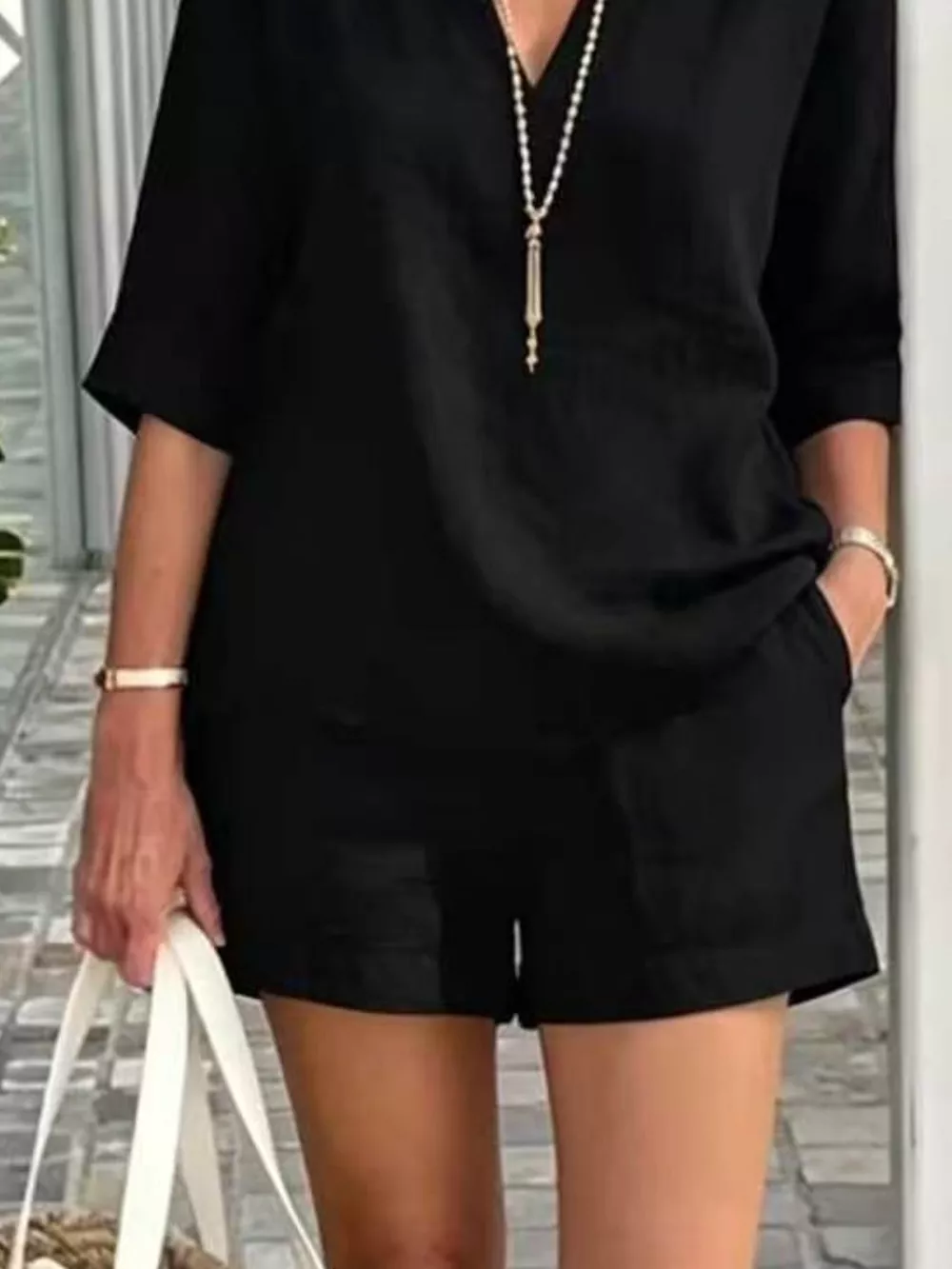 Full Size Half Sleeve Top and Shorts Set Plus Size, image 4