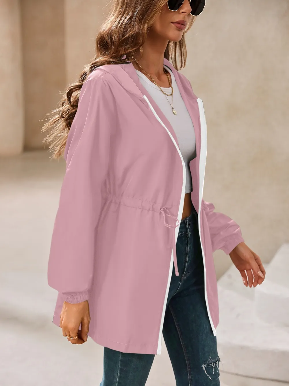 Outdoor Waterproof Long Sleeve Hooded Windbreaker, image 6