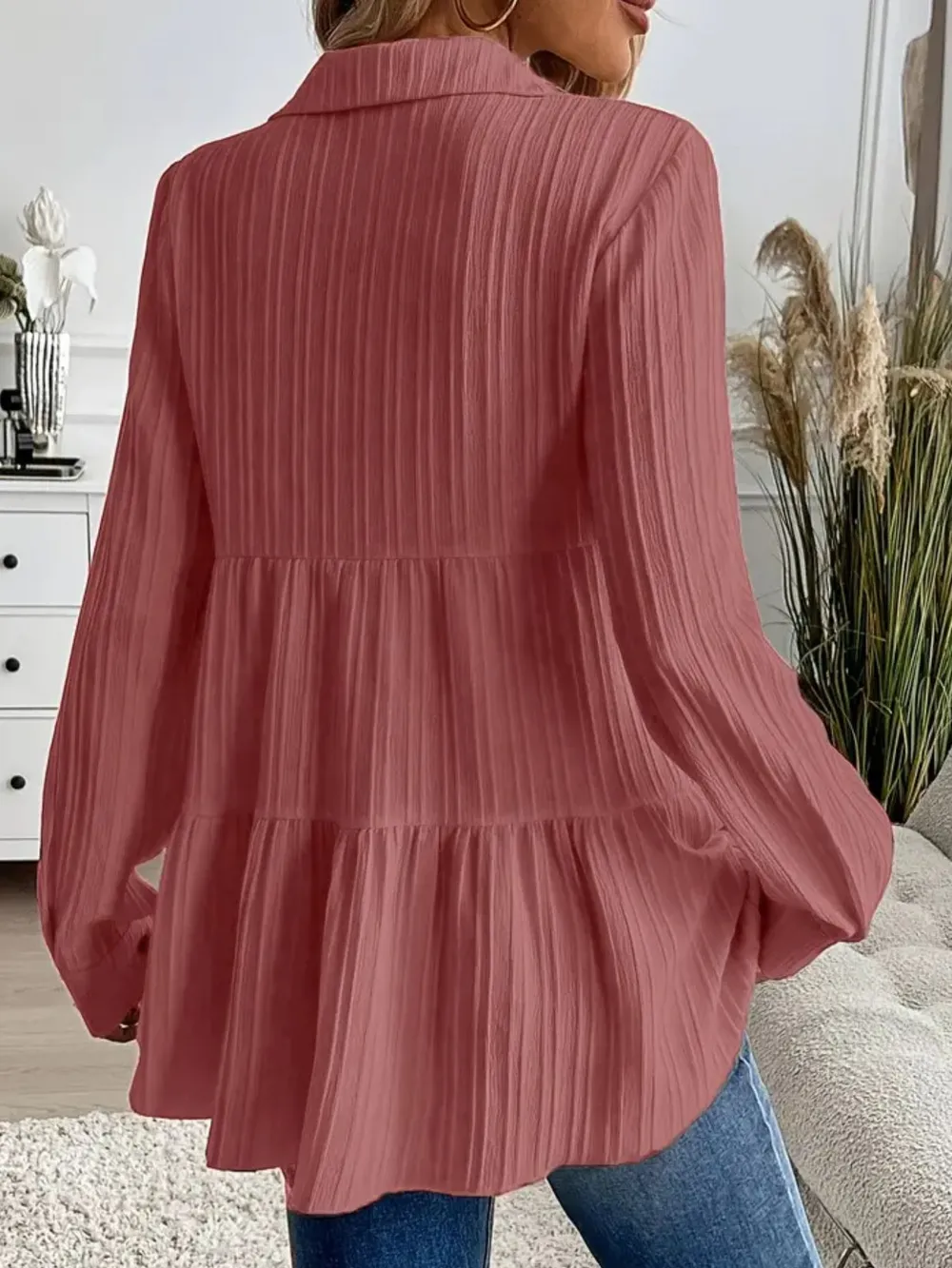 Striped Button-Down Tiered Shirt, image 4