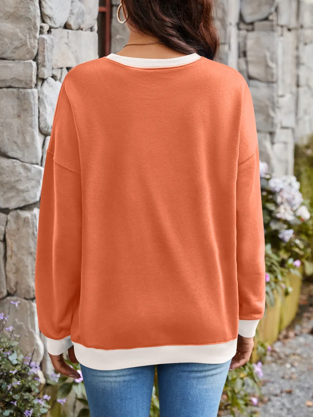 Contrast Round Neck Long Sleeve Sweatshirt, image 22