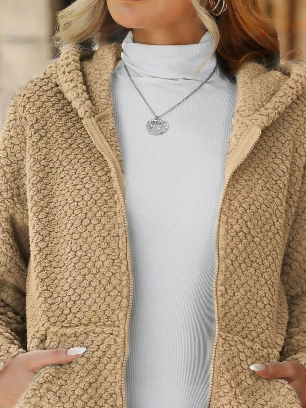 Textured Knit Zip-Up Hooded Outerwear, image 11