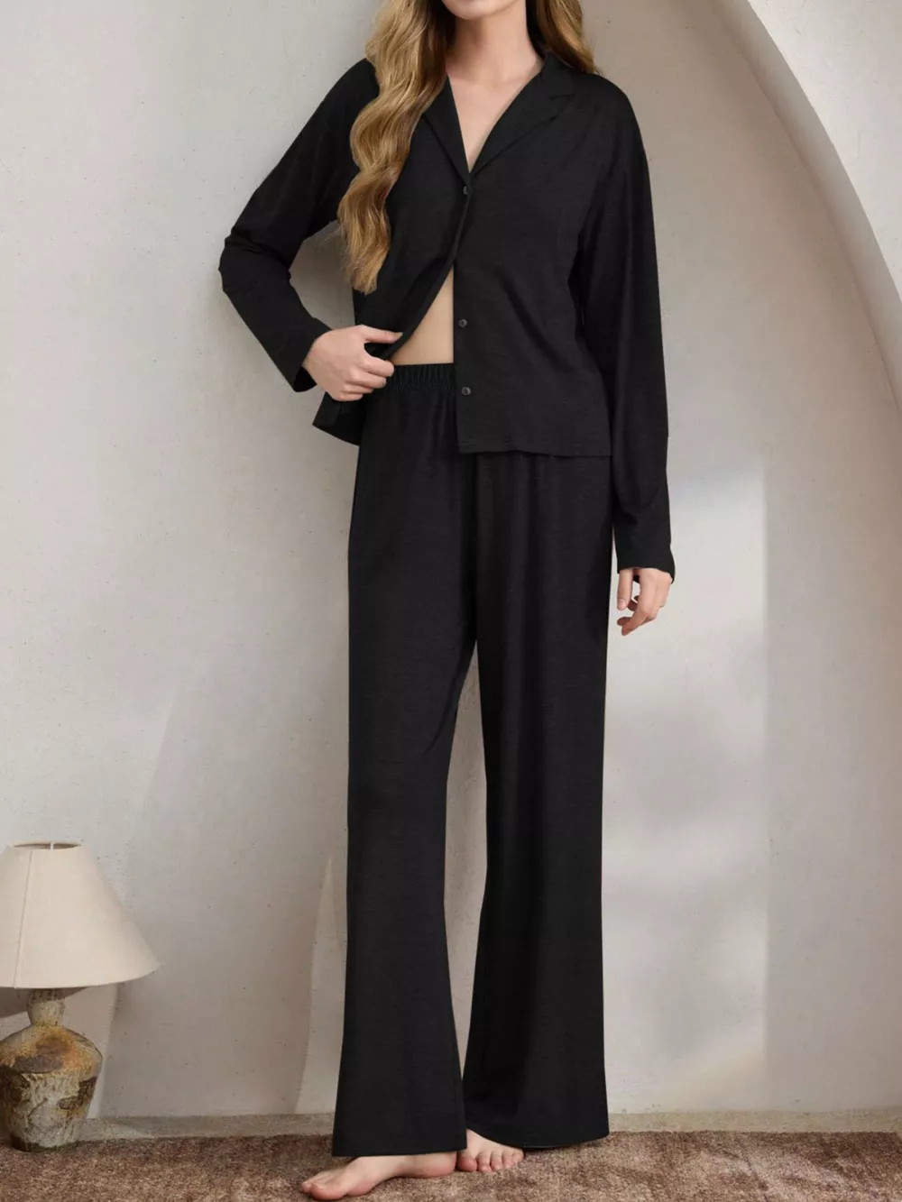 Button-Down Top and Wide-Leg Pants Lounge Set, image 9