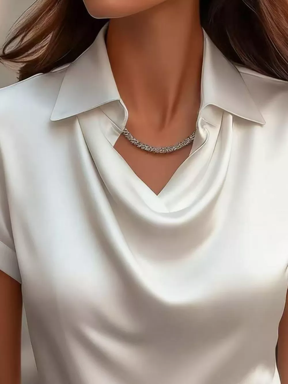 Full Size Cowl Neck Short Sleeve Satin Blouse Plus Size, image 5