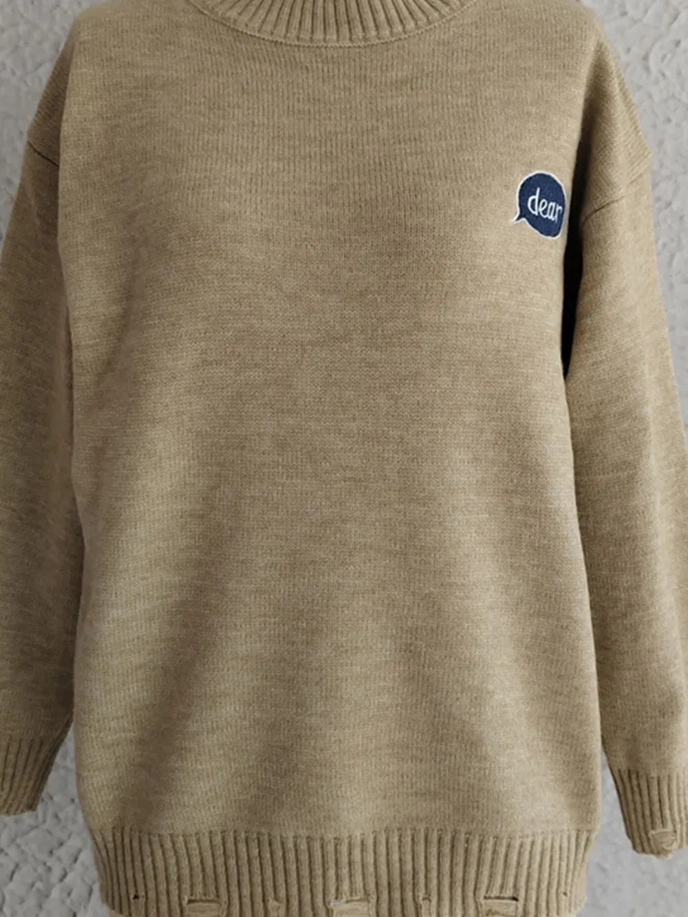 Embroidered Round Neck Dropped Shoulder Sweater, image 15