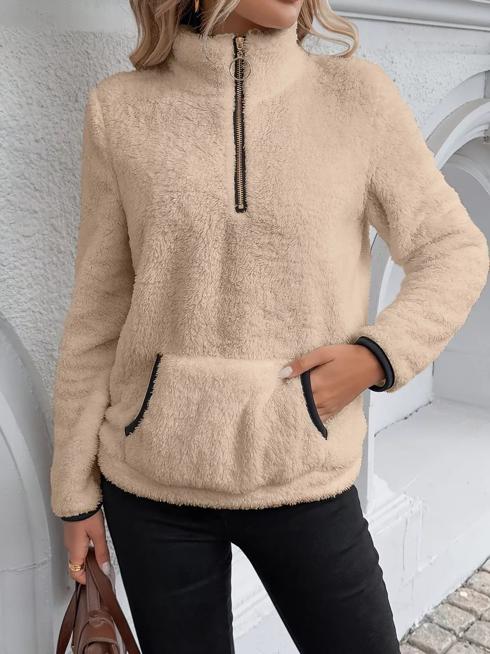 Full Size Cozy Fleece Quarter Zip Long Sleeve Sweatshirt Plus Size, image 5